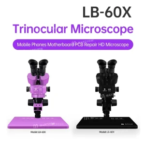 Luban LB-60X 6~60X Trinocular Stereo Microscope Support Diopter Adjustment for PCB Soldering Repair
