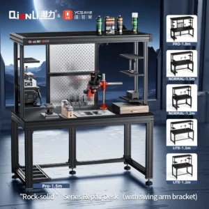Qianli&YCS "Rock-solid" Series Repair Desk Aluminum Phone Repair Workstation with LED Lighting & Swing Arm Bracket