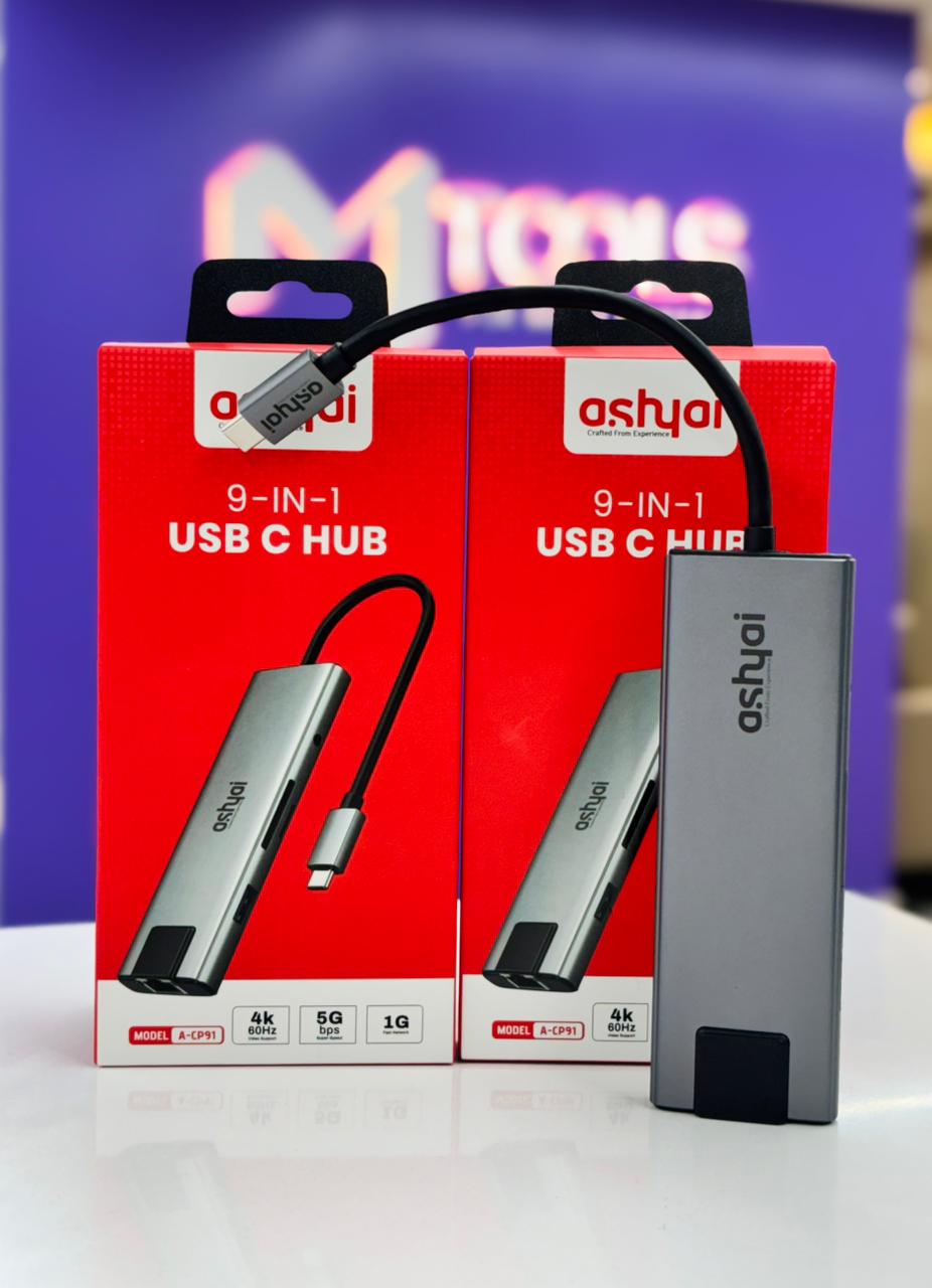 Full view of Ashyai 9-in-1 USB-C docking station with 3.5mm audio and triple USB 3.0 ports A-CP91