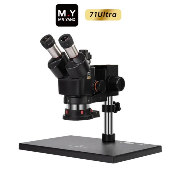 YCS Mr Yang 71 Ultra binocular stereo microscope with wide metal base for mobile phone motherboard repair.