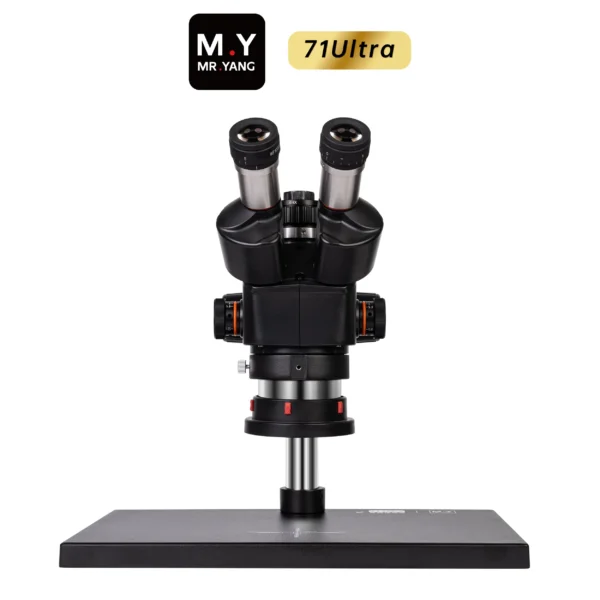 YCS Mr Yang 71 Ultra binocular stereo microscope with wide metal base for mobile phone motherboard repair.
