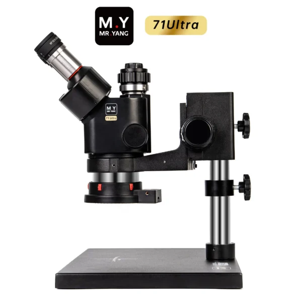 YCS Mr Yang 71 Ultra binocular stereo microscope with wide metal base for mobile phone motherboard repair.