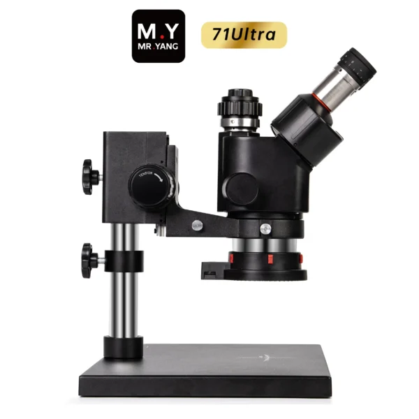 YCS Mr Yang 71 Ultra binocular stereo microscope with wide metal base for mobile phone motherboard repair.