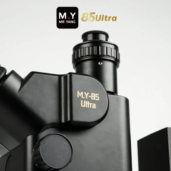 YCS Mr.Yang 85 Ultra trinocular stereo microscope view of 0.4X CTV adapter.
