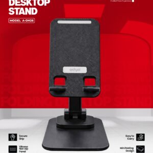 Ashyai A-DH26 Premium Folding Desktop Stand for Mobiles and Tablets - 360° Adjustable Angle, Double Axis Design, Non-Slip Silicone, Compact & Portable for Home & Office (Black)